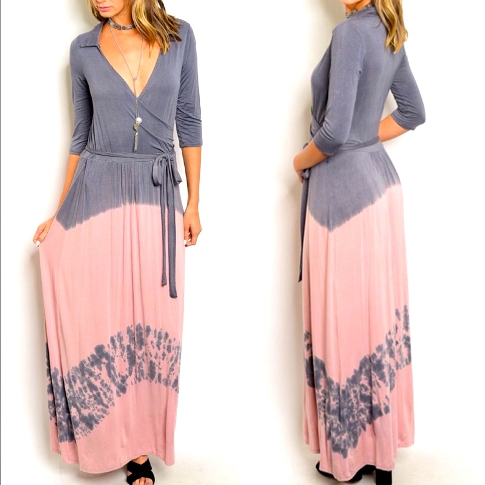 Grey & Pink Neiman Marcus Cirana Maxi Wrap Dress